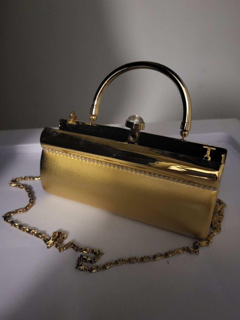 Mini Gold Jewel Clutch with shoulder strap Rebecca Molenaar